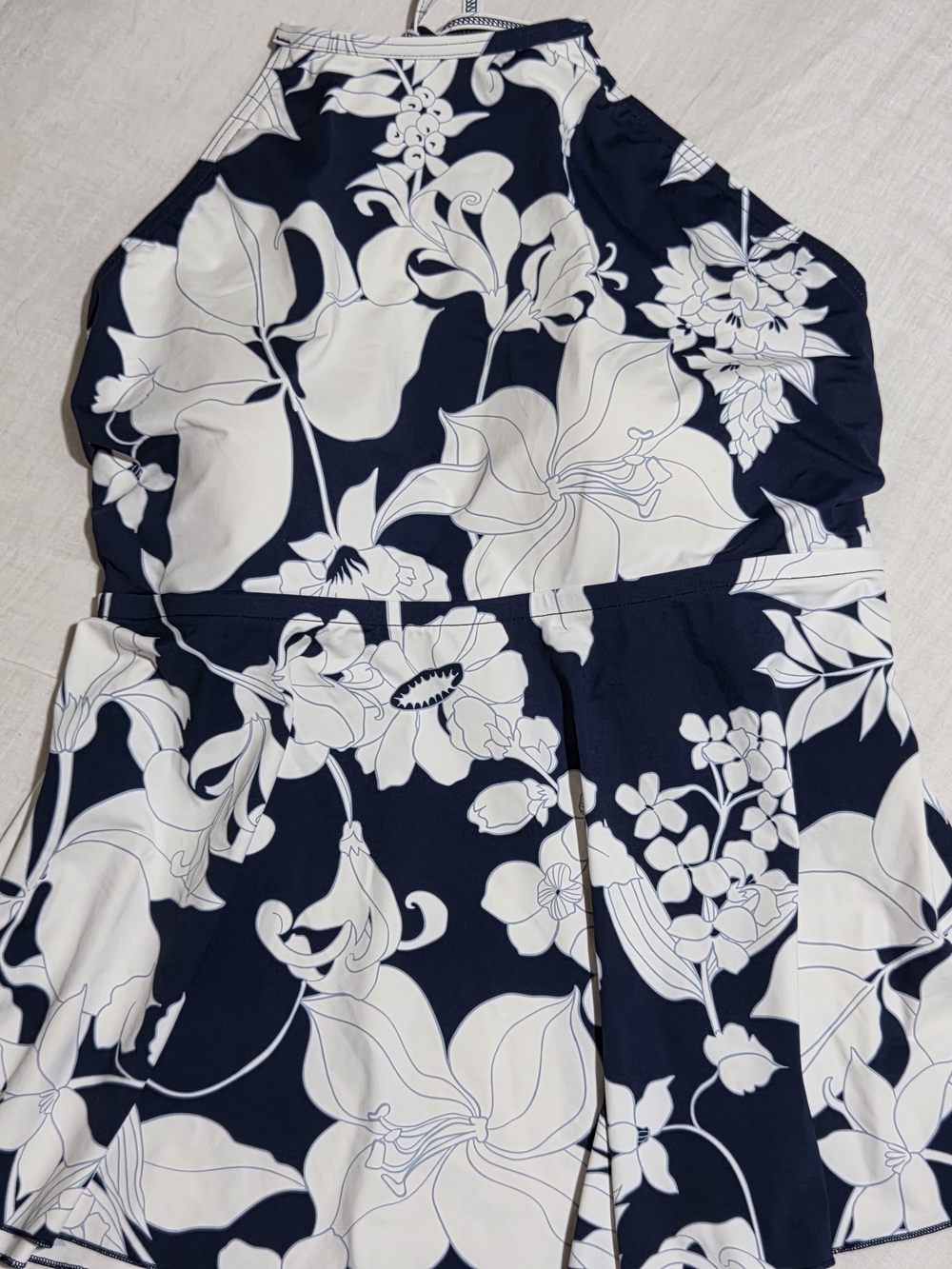Lands' End Flutter High Neck Halter Tankini - Deep Sea Navy/White Lillies